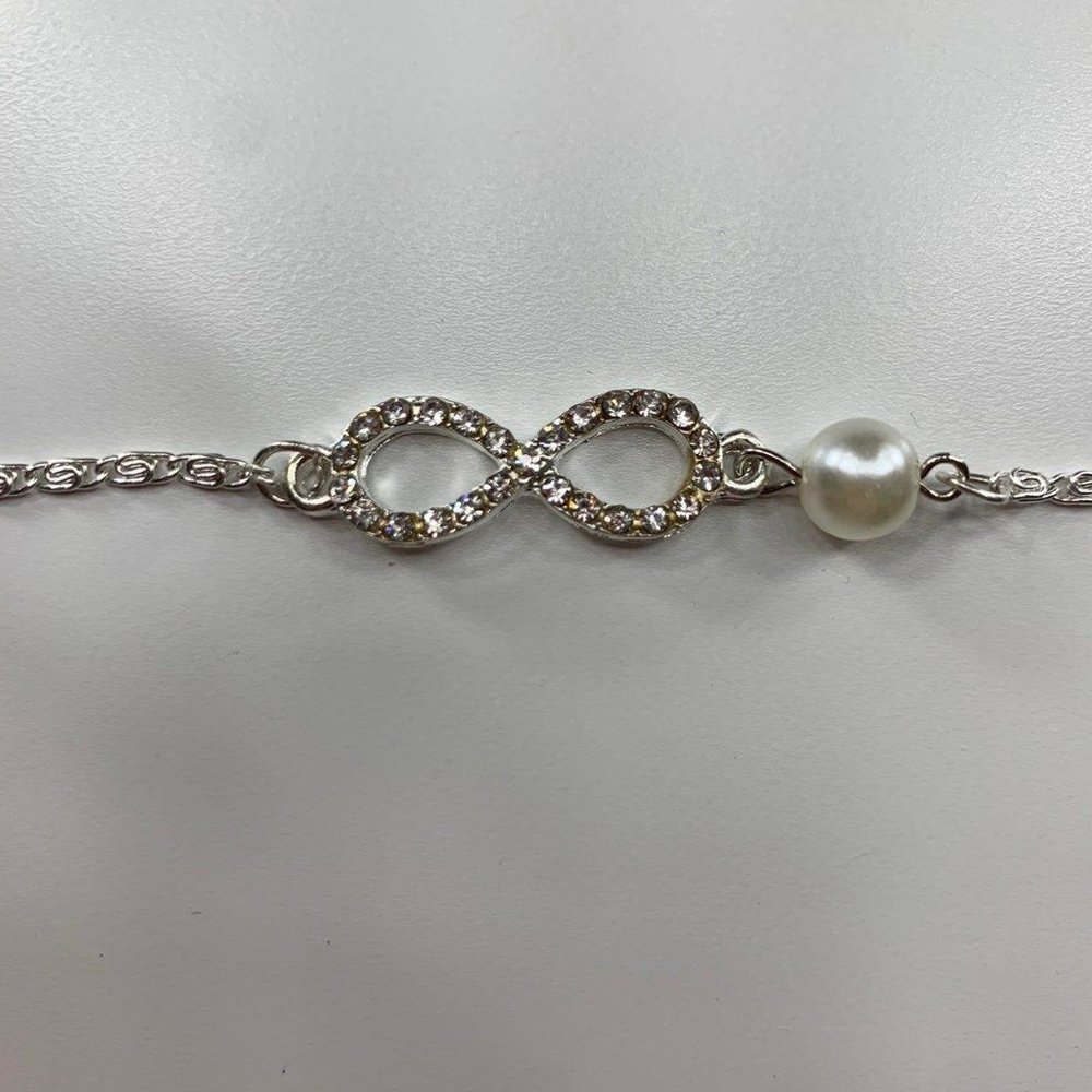 Silver Infinity With Faux Pearl Bracelet